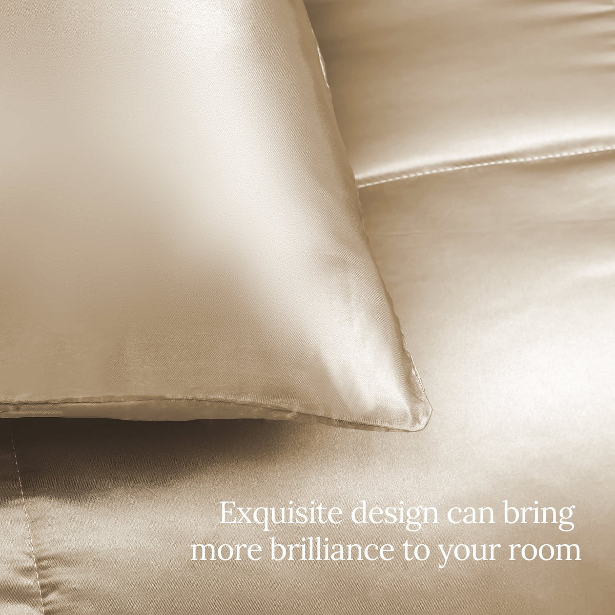Whale Flotilla 3-Piece Reversible Silky Satin King Size Comforter Bedding Set, Lightweight Luxury Comforters with 2 Pillowcases All-Season, Champagne