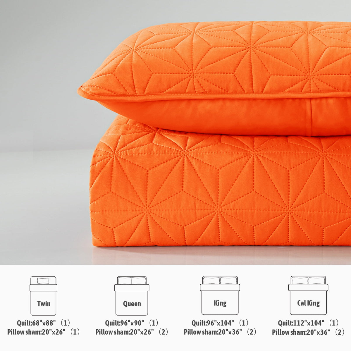 Whale Flotilla Microfiber California King 104"x 112" Quilt Set Lightweight Quilted Bedspreads Coverlets Set with Stars Pattern, Orange
