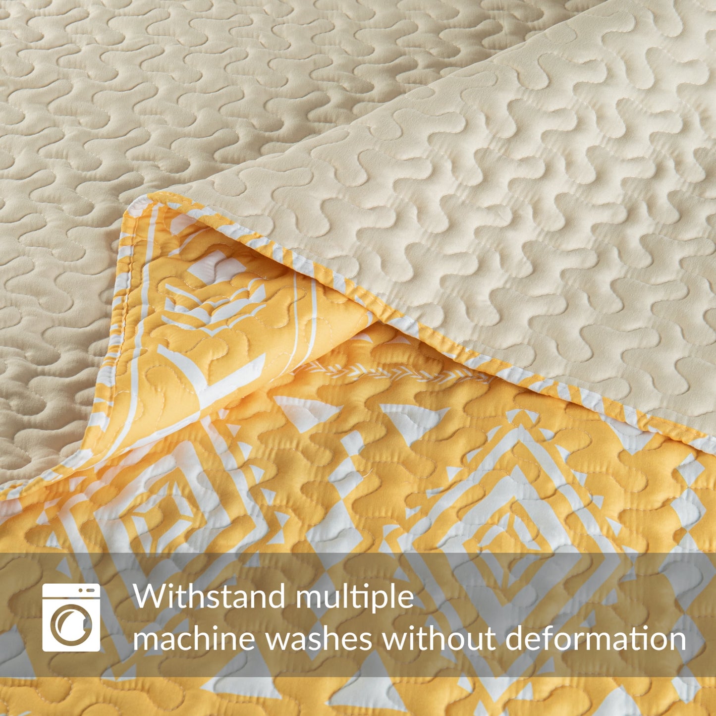 Whale Flotilla Reversible Ultra Soft Printed Quilts Twin Size, Lightweight Patchwork Geometric Stripes Bedspreads Coverlets Twin Quilt Bedding Set with 1 Pillow Shams for All Seasons, Yellow