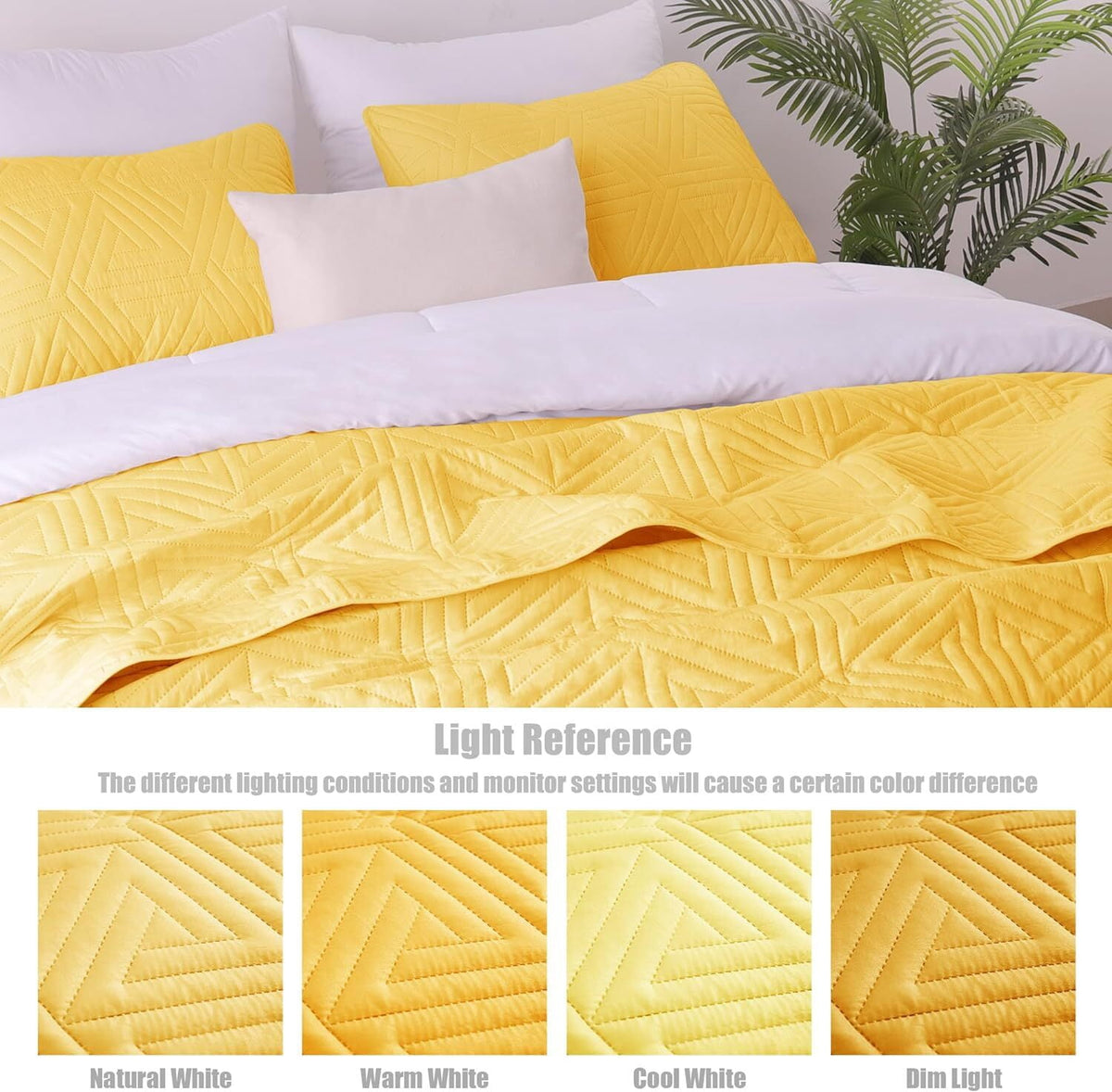 Whale Flotilla 3-Piece Queen Size Quilt Set for All Season, Classic Geometric Pattern Bedding Set with 2 Pillow Shams, Soft and Lightweight, Yellow