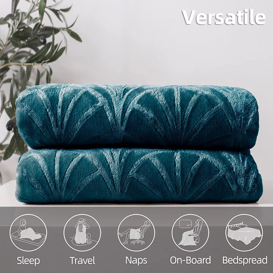 Whale Flotilla Flannel Fleece Double Size Blanket for Bed, 150x200 CM, Soft Fluffy Velvet Bed Blanket with Decorative Vintage Pattern for All Season, Warm and Lightweight, Teal