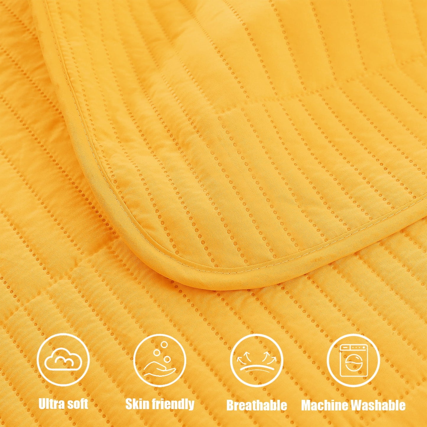 Whale Flotilla Twin Quilt Set, Soft and Lightweight Bedspreads Coverlet with Striped Pattern, Reversible Bedding Sets with Pillow Shams, 68x88 Inches, Yellow