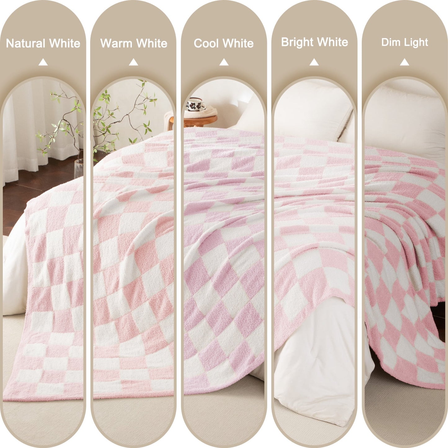Whale Flotilla Checkered Knit Queen Size Blanket for Bed, Soft Fluffy and Cozy, 90"x90", Pink