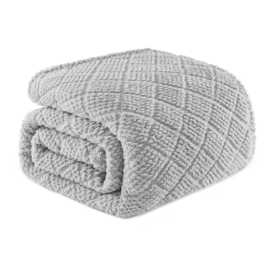 Whale Flotilla Fuzzy Fleece Twin Size Blanket for Bed, Soft Fluffy Jacquard Waffle Blankets for All Season, Lightweight and Warm, 60x80 Inch, Light Grey