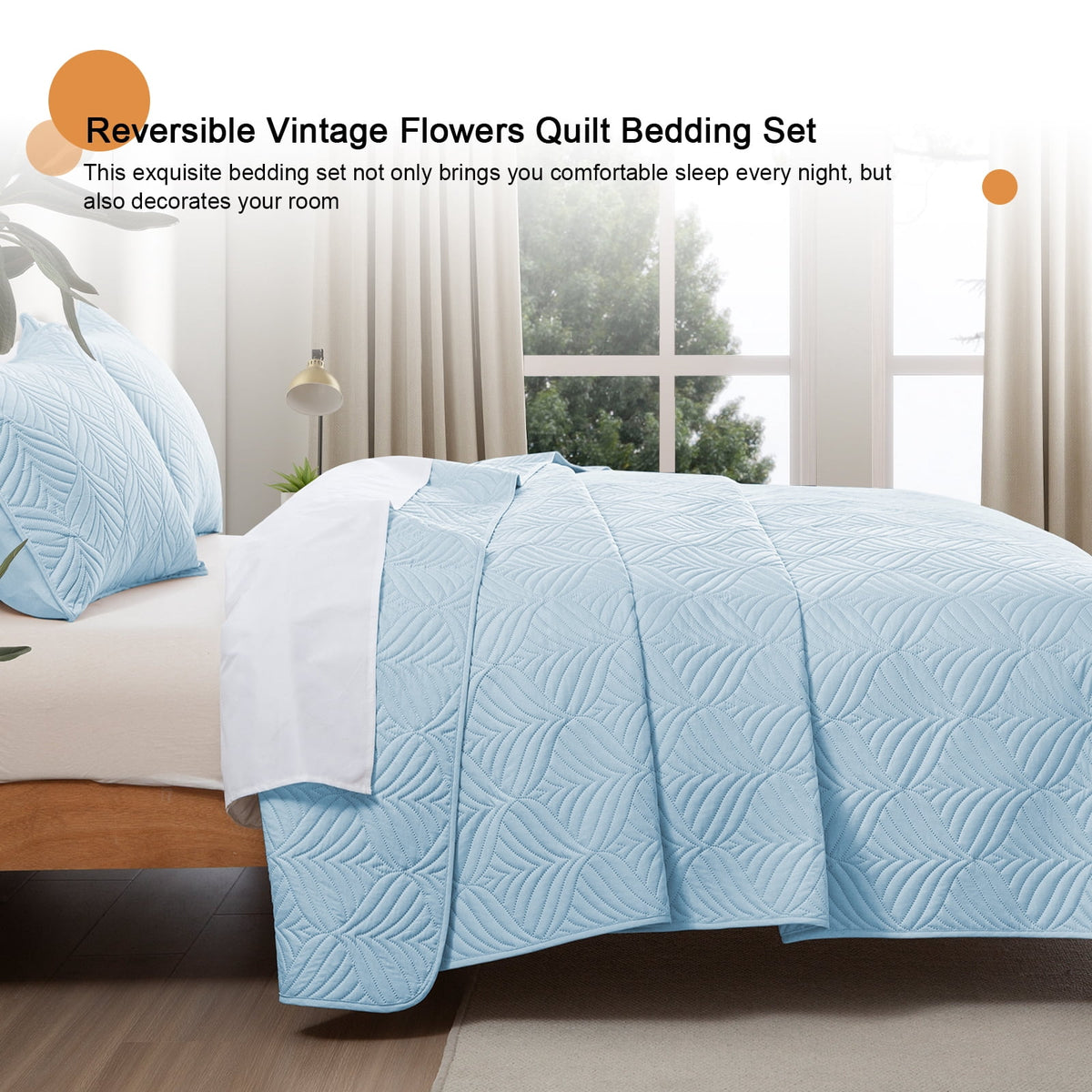 Whale Flotilla Queen Size Quilt Set, Soft Ultrasonic 90x96 Inch Bedding Set, Lightweight Bedspread Coverlet with Vintage Pattern, Reversible Bed Cover for All Seasons,Light Blue