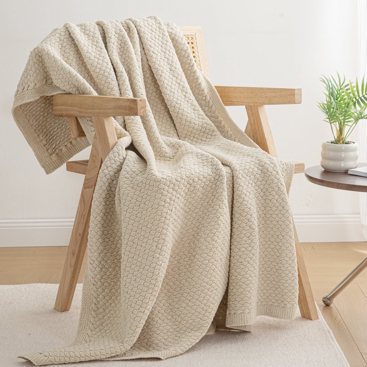 Whale Flotilla Knit Chenille Throw Blanket for Couch, Sofa, Bed, Soft Fuzzy Warm and Chunky, 50"x60", Camel