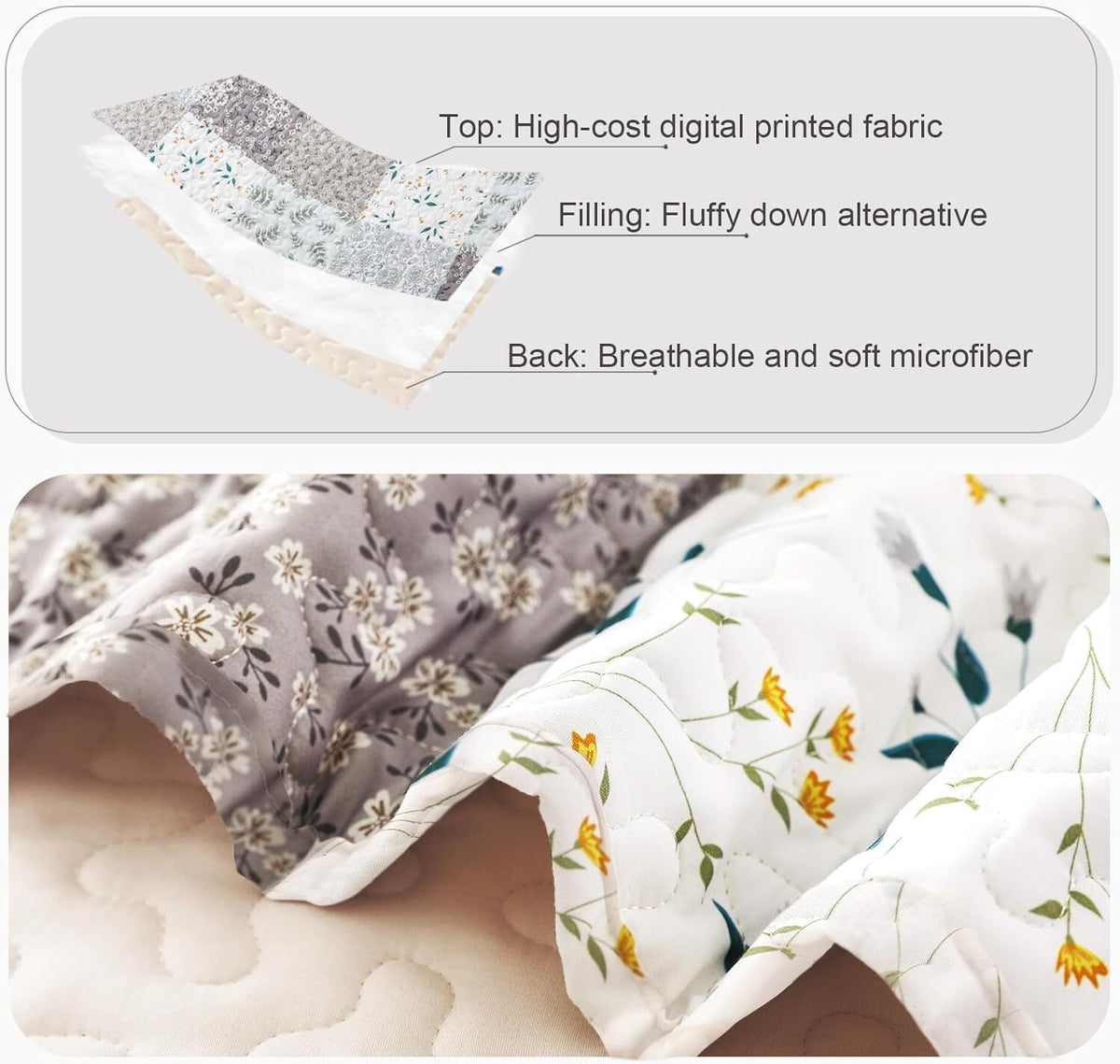 Whale Flotilla Reversible Patchwork Quilt Set King Size, Lightweight Boho Printed Bedspreads Coverlets Quilts Bedding Set with 2 Pillow Shams for All Seasons, Light Grey