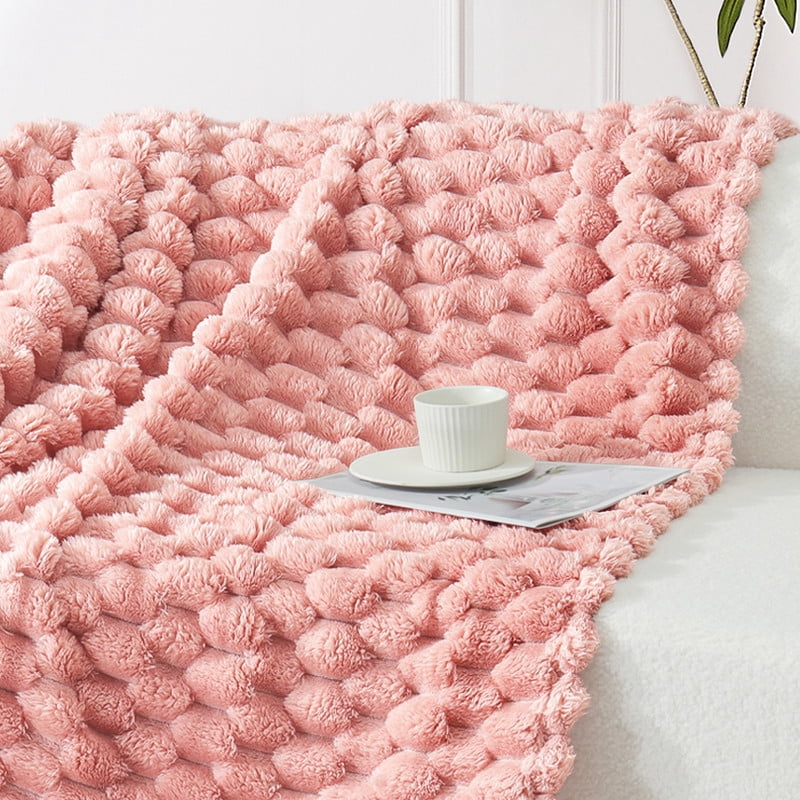 Whale Flotilla 60"x 80" Twin Size Blanket for Bed with Expanded 3D-Jacquard Pattern, Fuzzy Soft Cozy Exquisite Blankets or All Season, Warm and Fluffy, Pink