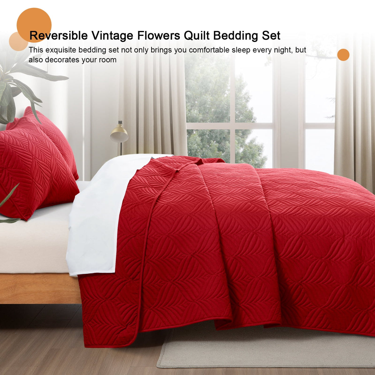Whale Flotilla California King Size Quilt Set, Soft Ultrasonic 104x112 Inch Bedding Set, Lightweight Bedspread Coverlet with Vintage Pattern, Reversible Bed Cover for All Seasons,Red