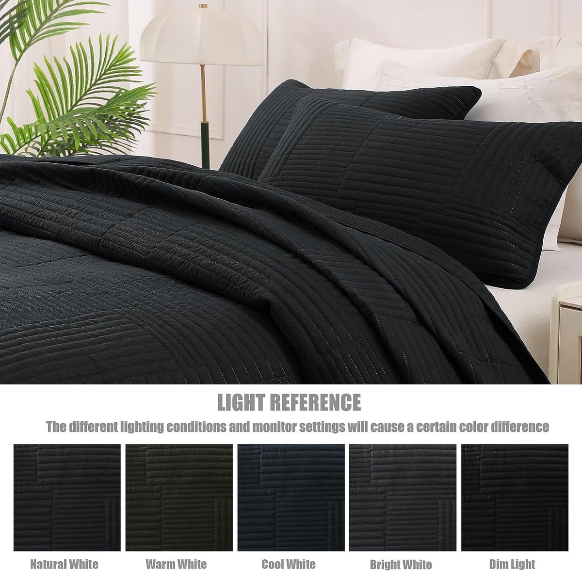 Whale Flotilla Twin Quilt Set, Soft and Lightweight Bedspreads Coverlet with Striped Pattern, Reversible Bedding Sets with Pillow Shams, 68x88 Inches, Black