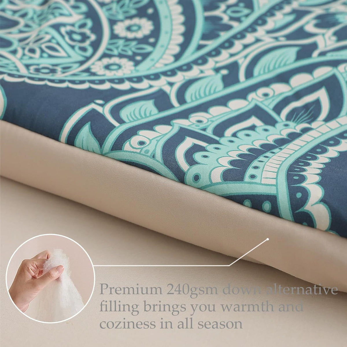 Whale Flotilla 3-Piece Queen Comforter Set, Soft Reversible Bedding Comforter Sets, Paisley Printed Down Alternative Comforter Duvet for All Seasons, Turquoise
