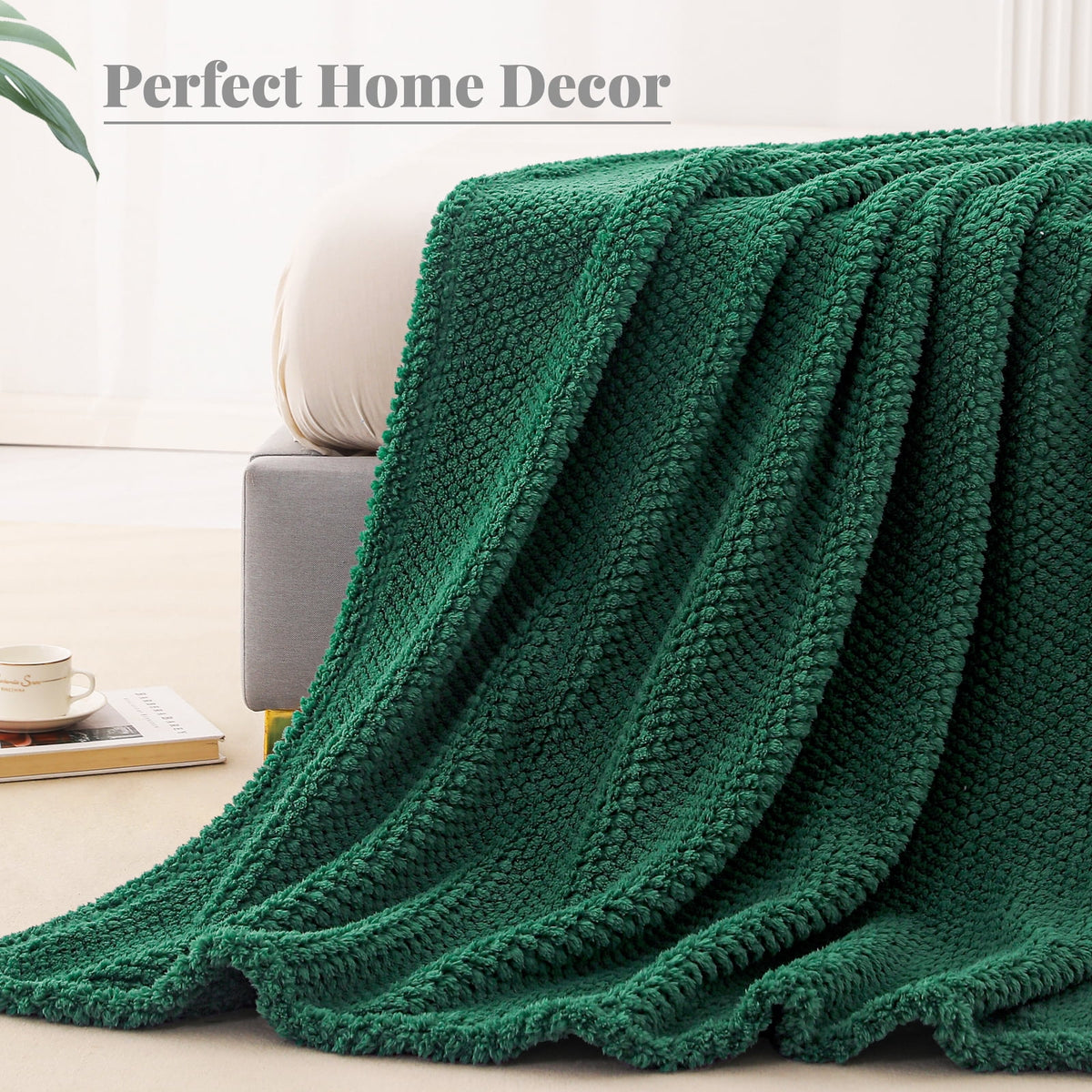 Whale Flotilla King Size Fuzzy Fleece Blanket, 90"x104" Fluffy Lightweight Soft Jacquard Bed Blankets for All Seasons, Warm and Cozy, Deep Green