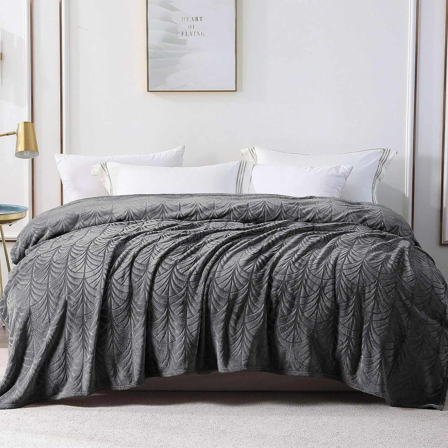 Whale Flotilla Flannel Fleece 60"x80" Twin Size Throw Blanket, Soft Fluffy Velvet Bedspread with Vintage Pattern, Warm Lightweight All-Season Coverlet, Dark Grey