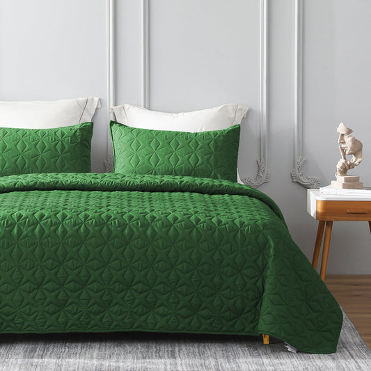 Whale Flotilla Quilt Set Twin Size, Soft Microfiber Lightweight Bedspread Coverlet Bed Cover (Star Pattern) for All Seasons, Green, 2 Pieces (Includes 1 Quilt, 1 Sham)?-