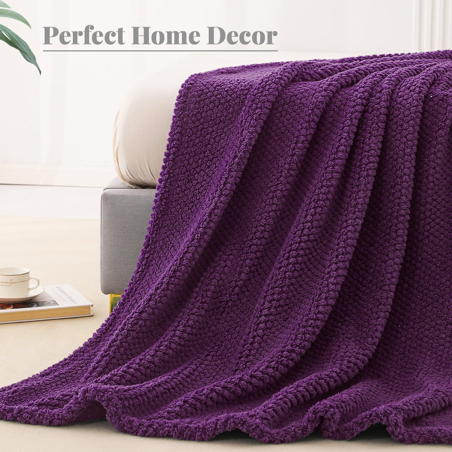 Whale Flotilla Twin Size Fuzzy Fleece Blanket, 60"x80" Fluffy Warm Soft Jacquard Bed Blankets for Fall Winter, Lightweight and Cozy, Purple