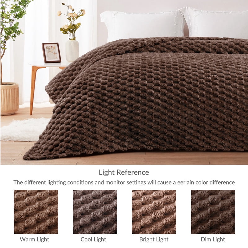 Whale Flotilla 90"x 90" Queen Size Blanket for Bed with Expanded 3D-Jacquard Pattern, Fuzzy Soft Cozy Exquisite Blankets or All Season, Warm and Fluffy, Coffee