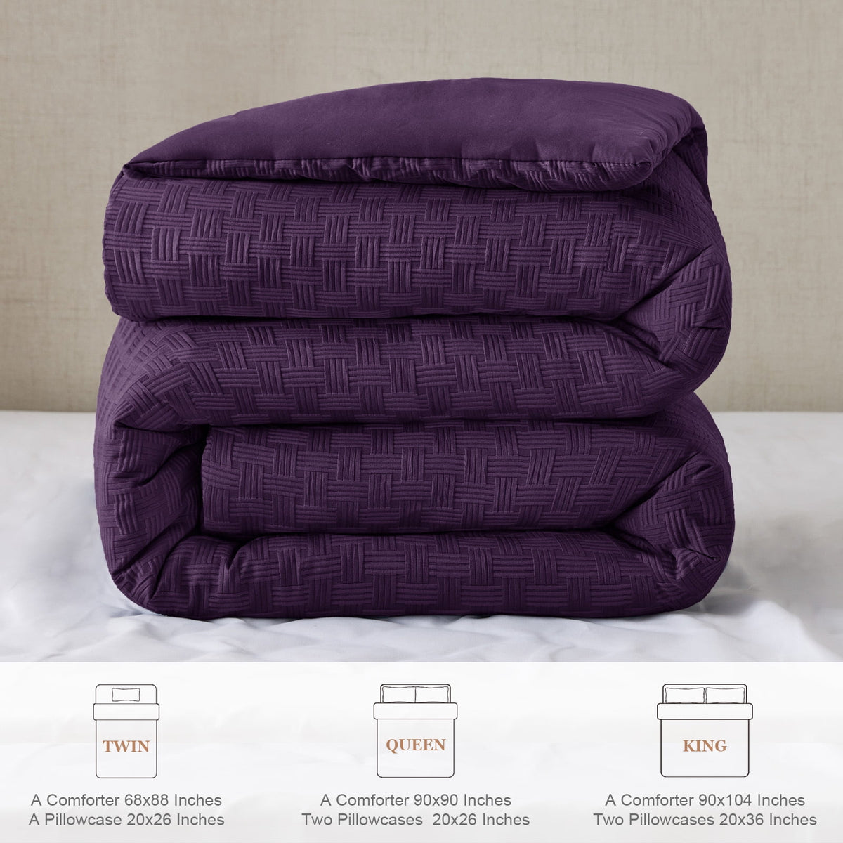 Whale Flotilla 3-Piece Jacquard Braid Ultra Soft Queen Comforter Set, Luxury Reversible Microfiber Comforters Full Size Bedding Set with 2 Pillowcases, Lightweight Duvet for All Seasons, Purple