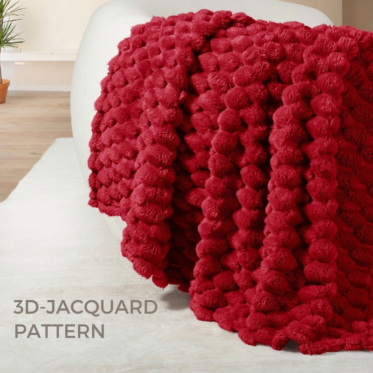 Whale Flotilla 90"x 90" Queen Size Blanket for Bed with Expanded 3D-Jacquard Pattern, Fuzzy Soft Cozy Exquisite Blankets or All Season, Warm and Fluffy, Red