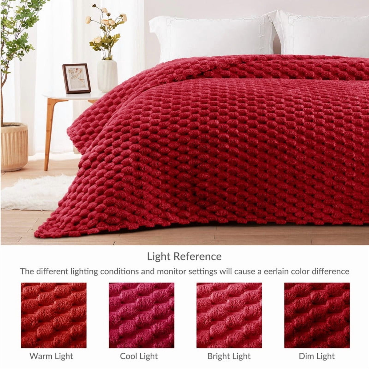 Whale Flotilla 90"x 104" King Size Blanket for Bed with Expanded 3D-Jacquard Pattern, Fuzzy Soft Cozy Exquisite Blankets or All Season, Warm and Fluffy, Red