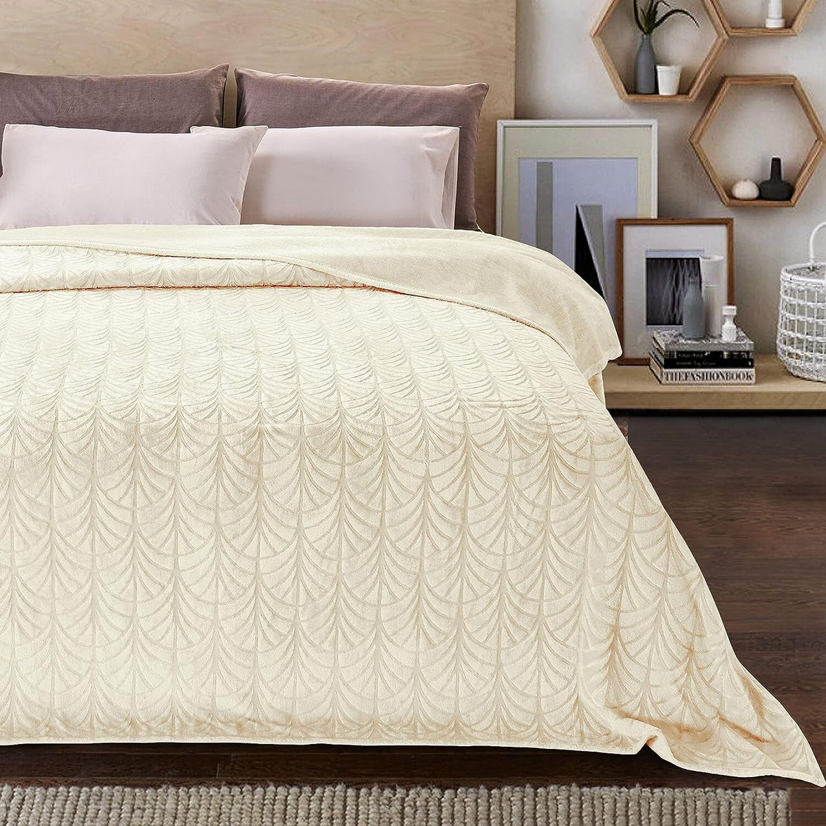 Whale Flotilla Flannel Fleece 60"x80" Twin Size Throw Blanket, Soft Fluffy Velvet Bedspread with Vintage Pattern, Warm Lightweight All-Season Coverlet, Light Gold