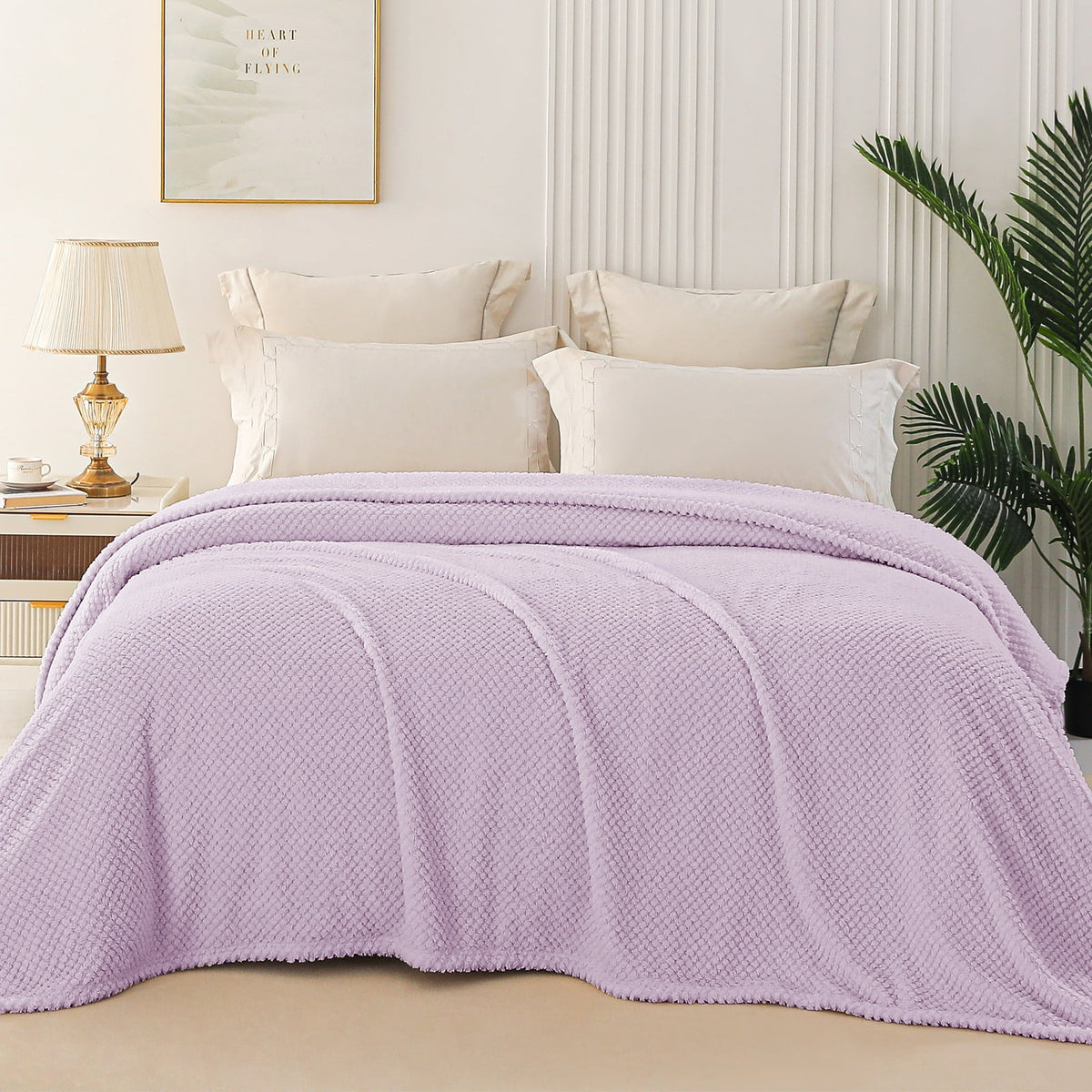 Whale Flotilla Twin Size Fuzzy Fleece Blanket, 60"x80" Fluffy Lightweight Soft Jacquard Bed Blankets for All Seasons, Warm and Cozy, Lilac