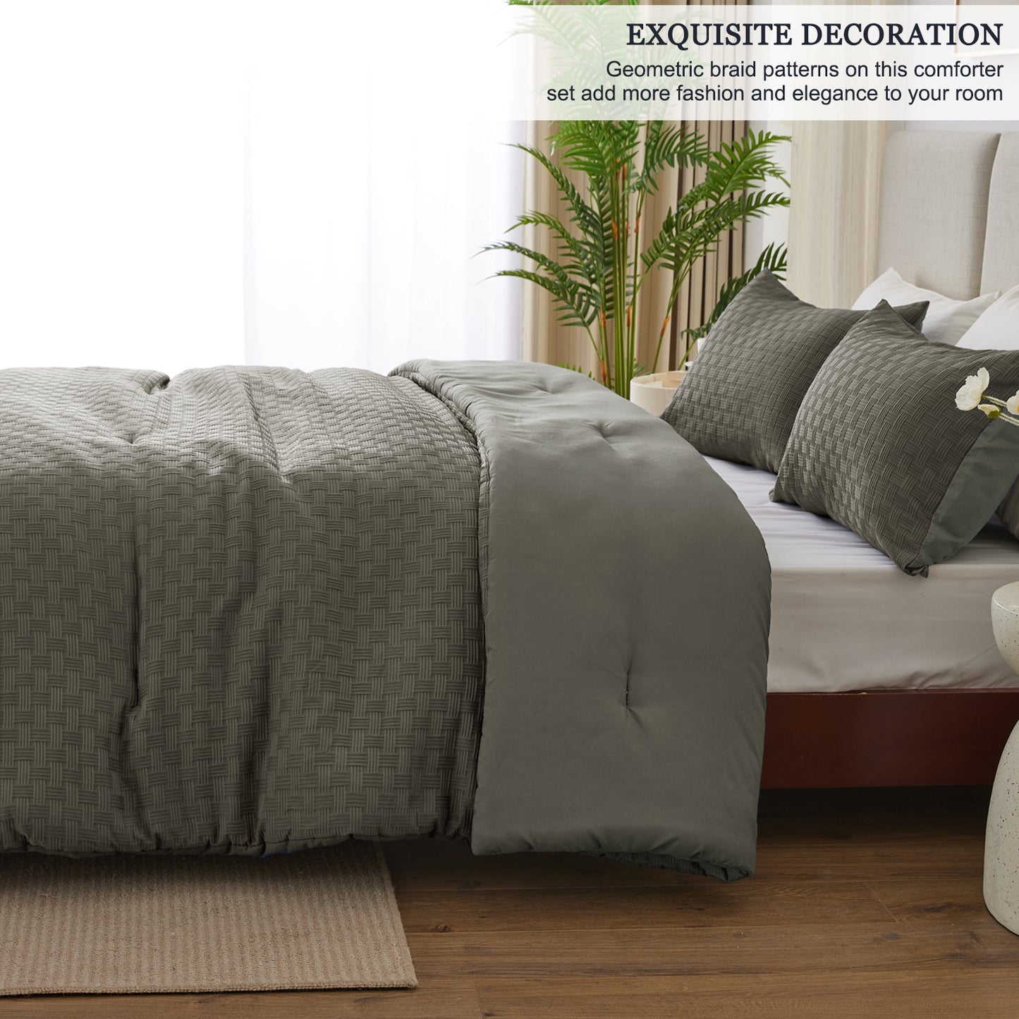 Whale Flotilla 2-Piece Jacquard Braid Ultra Soft Twin Comforter Set, Luxury Reversible Microfiber Comforters Twin Size Bedding Set with Pillowcase, Lightweight Duvet for All Seasons, Deep Grey