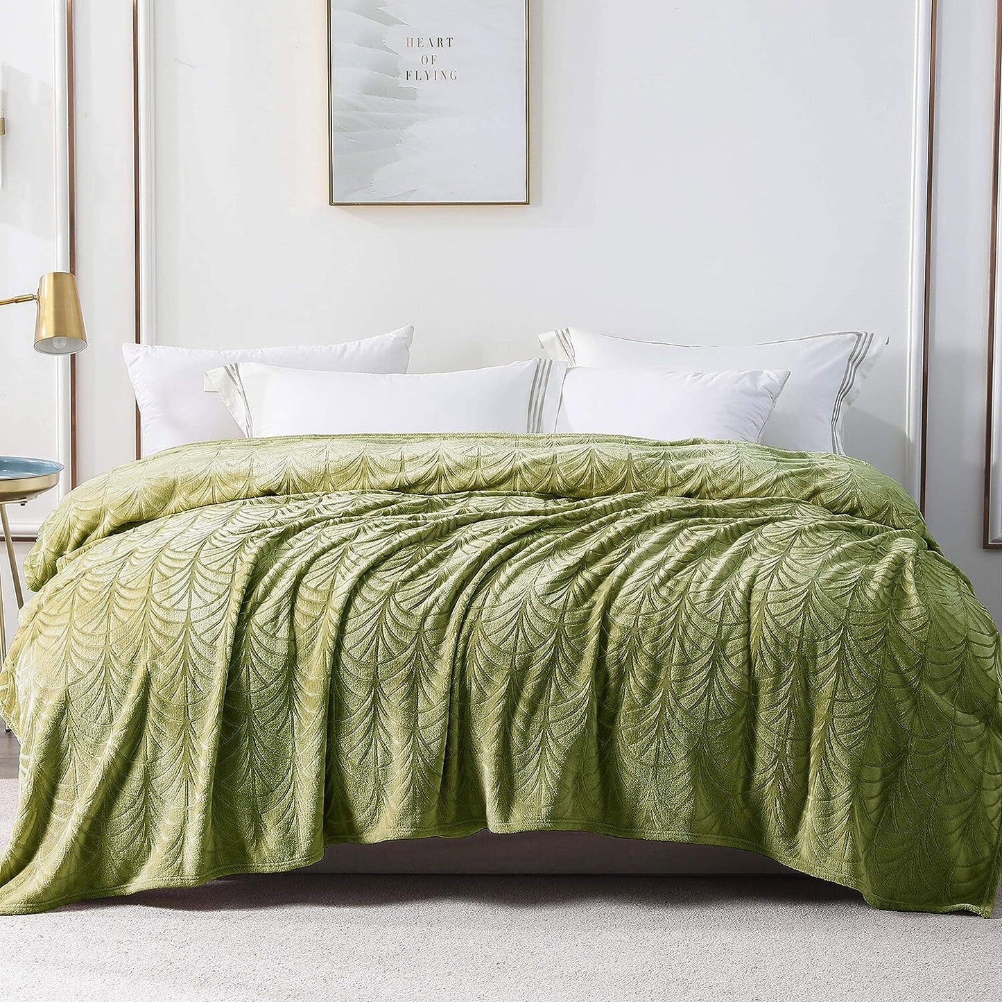 Whale Flotilla Flannel Fleece Double Size Blanket for Bed, 150x200 CM, Soft Fluffy Velvet Bed Blanket with Decorative Vintage Pattern for All Season, Warm and Lightweight, Olive Green