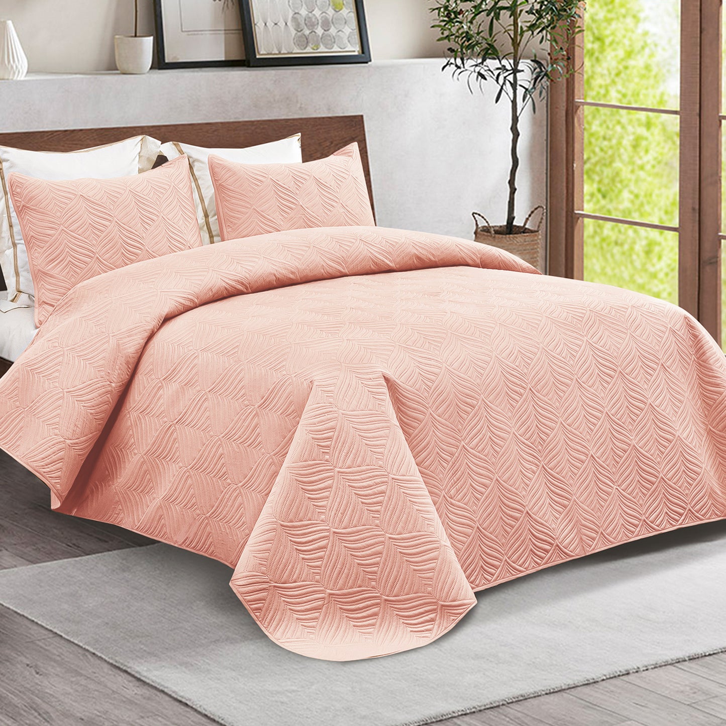 Whale Flotilla 2-Piece Twin Size Quilt Set, Soft Ultrasonic Embossed Bedding Set, Lightweight Bedspread Coverlet with Vintage Pattern, Reversible Bed Cover for All Seasons, Vintage Blush Pink