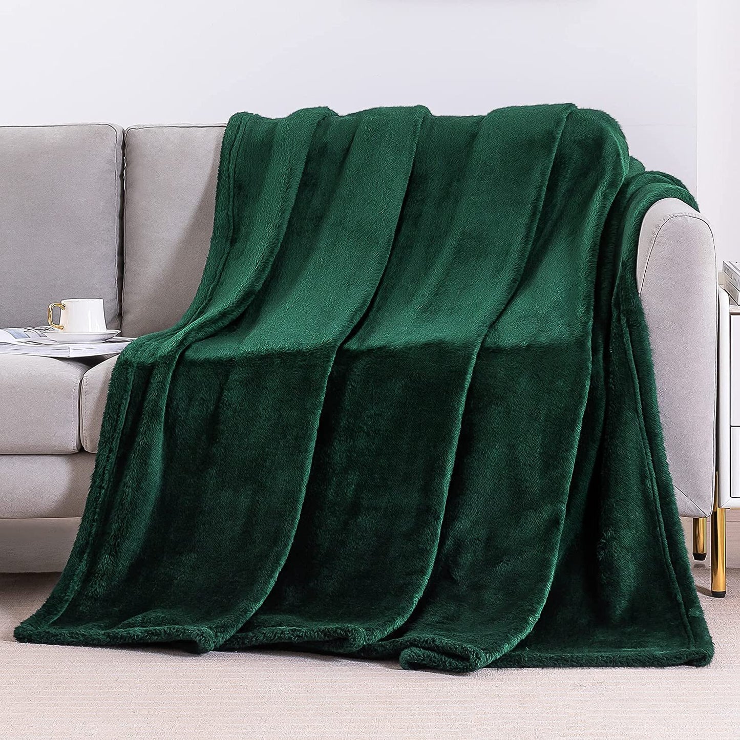 Whale Flotilla Fuzzy Faux Fur Blanket King Size, Soft Warm Fluffy Fleece Blanket for Bed, Cozy and Lightweight Bedspread for All Seasons,90x66 Inch, Deep Green