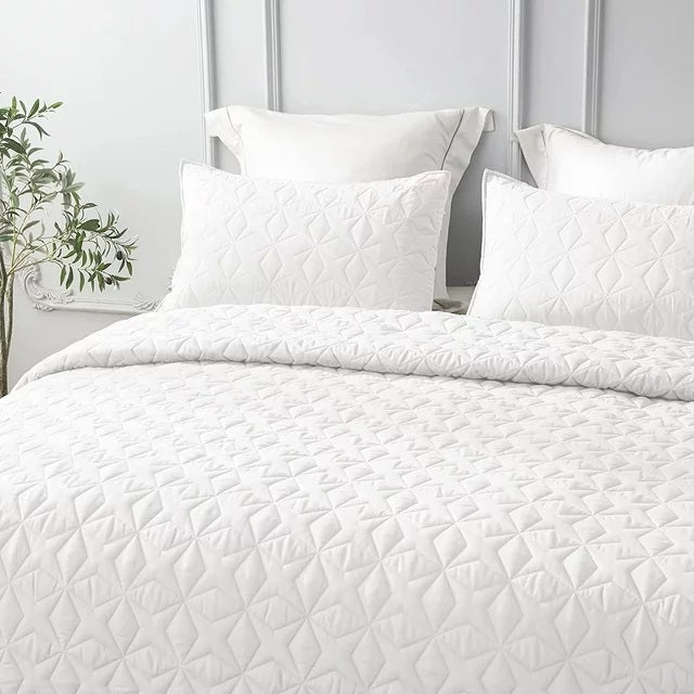 Whale Flotilla Quilt Set Twin Size, Soft Microfiber Lightweight Bedspread Coverlet Bed Cover (Star Pattern) for All Seasons, White, 2 Pieces (Includes 1 Quilt, 1 Sham)