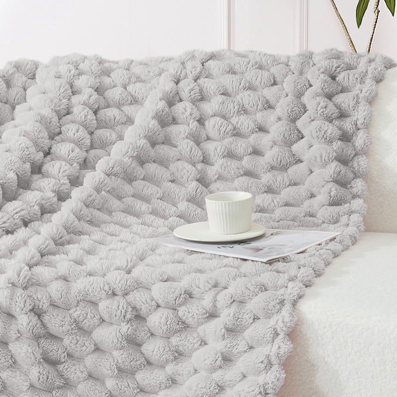 Whale Flotilla 90"x 90" Queen Size Blanket for Bed with Expanded 3D-Jacquard Pattern, Fuzzy Soft Cozy Exquisite Blankets or All Season, Warm and Fluffy, Light Grey