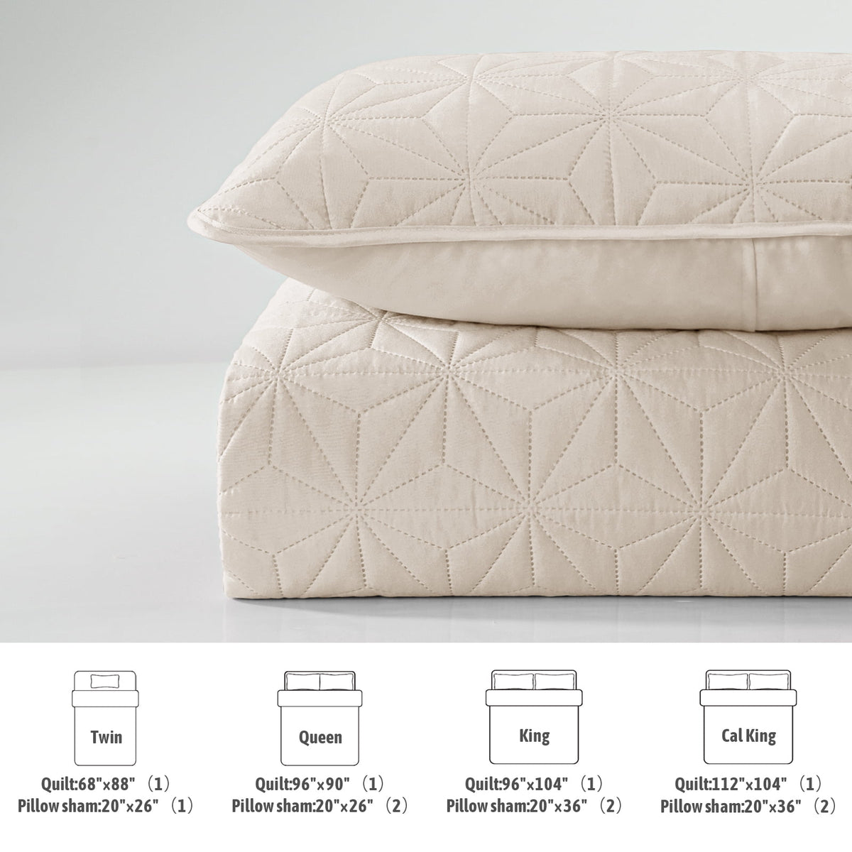 Whale Flotilla Microfiber Queen Size 90"x 96" Quilt Set Lightweight Quilted Bedspreads Coverlets Set with Stars Pattern, Brich Beige