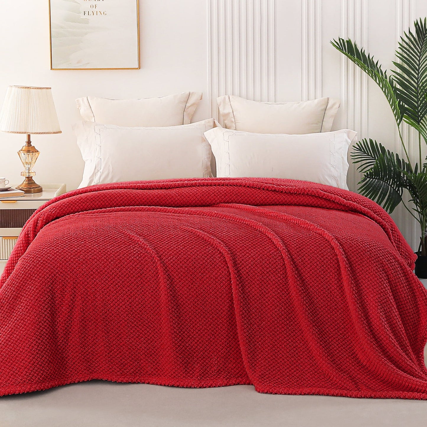 Whale Flotilla Twin Size Fuzzy Fleece Blanket, 60"x80" Fluffy Warm Soft Jacquard Bed Blankets for Fall Winter, Lightweight and Cozy, Red