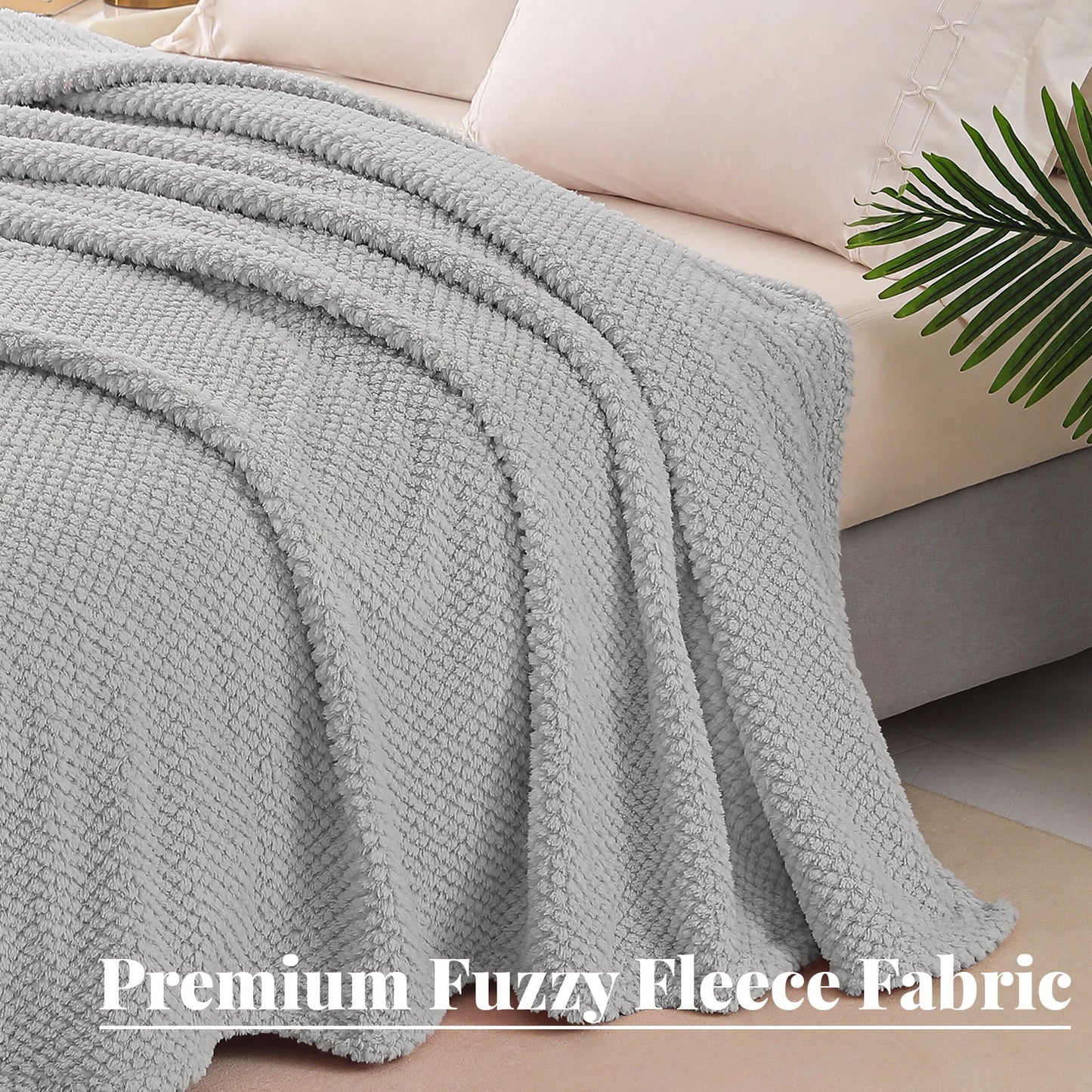 Whale Flotilla King Size Fuzzy Fleece Blanket, 90"x104" Fluffy Lightweight Soft Jacquard Bed Blankets for All Seasons, Warm and Cozy, Light Grey