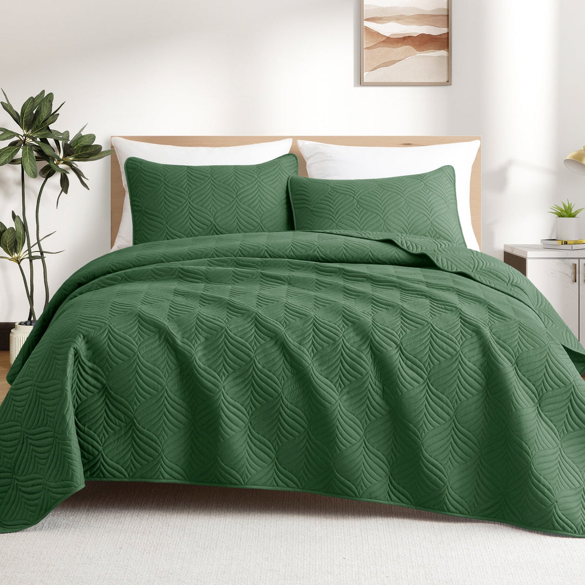 Whale Flotilla California King Size Quilt Set, Soft Ultrasonic 104x112 Inch Bedding Set, Lightweight Bedspread Coverlet with Vintage Pattern, Reversible Bed Cover for All Seasons, Sage Green