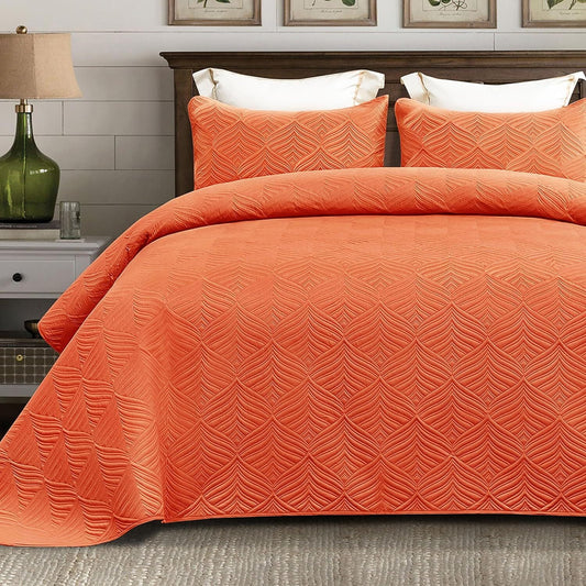 Whale Flotilla 2-Piece Twin Size Quilt Set, Soft Ultrasonic Embossed Bedding Set, Lightweight Bedspread Coverlet with Vintage Pattern, Reversible Bed Cover for All Seasons, Vintage Burnt Orange