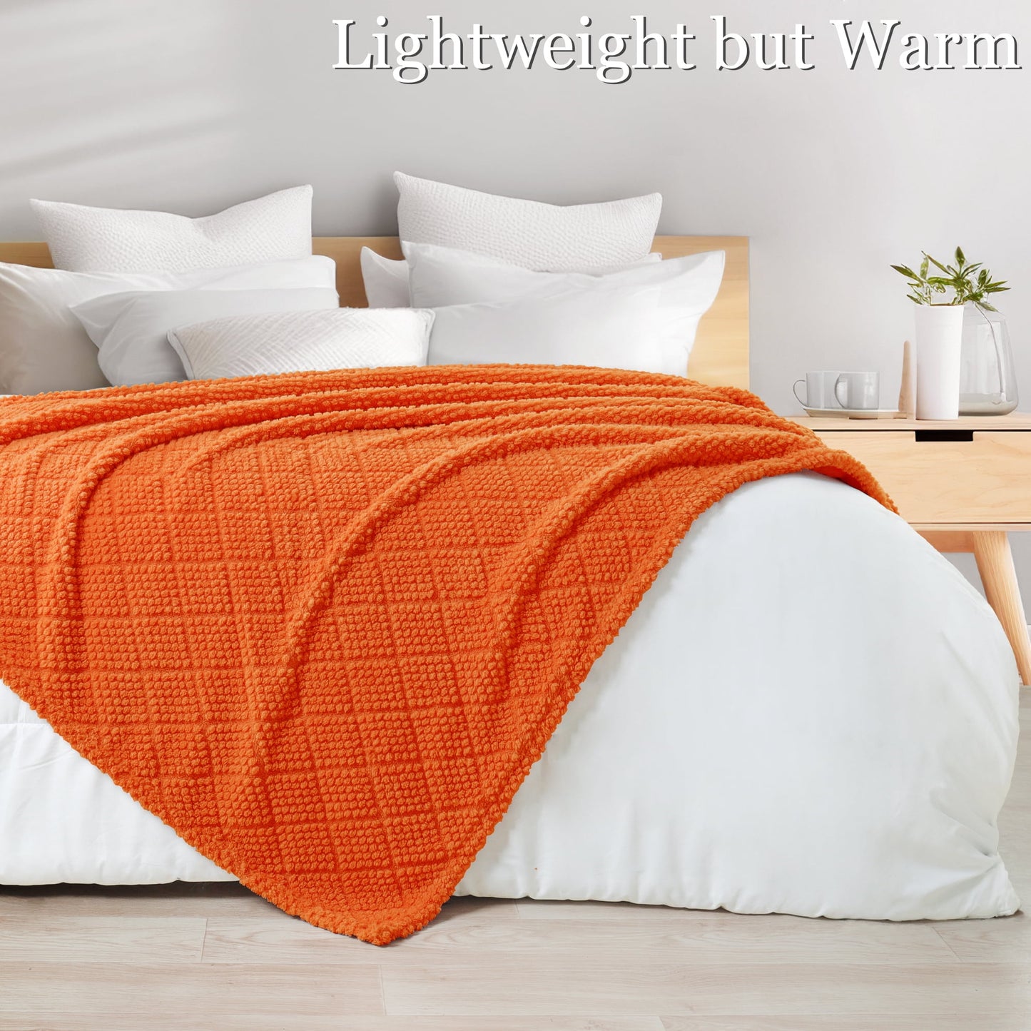 Whale Flotilla Fuzzy Fleece Throw Blanket for Couch, Bed, Soft Fluffy Jacquard Waffle Blankets for All Season, Lightweight and Warm, 50x60 Inch, Burnt Orange