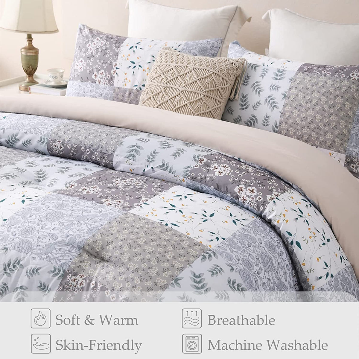 Whale Flotilla King Comforter Set, Soft Reversible Beige Bedding Comforter Set with Pailsey Pattern, 1 Micoriber Printed Comforter and 2 Pillow Shams, 3 Pieces