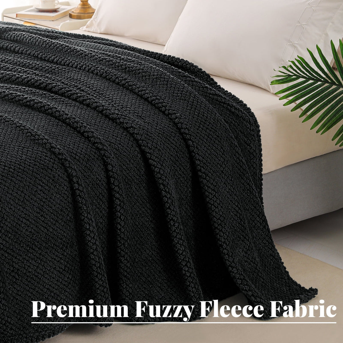 Whale Flotilla Twin Size Fuzzy Fleece Blanket, 60"x80" Fluffy Lightweight Soft Jacquard Bed Blankets for All Seasons, Warm and Cozy, Black