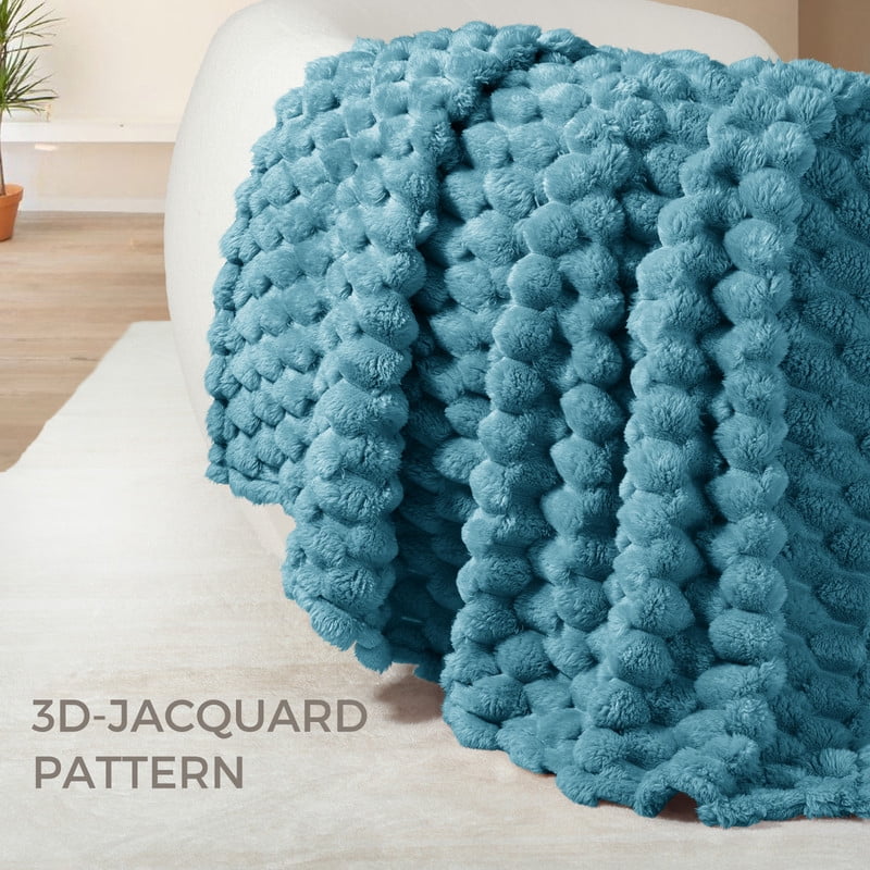 Whale Flotilla 90"x 104" King Size Blanket for Bed with Expanded 3D-Jacquard Pattern, Fuzzy Soft Cozy Exquisite Blankets or All Season, Warm and Fluffy, Slate Blue