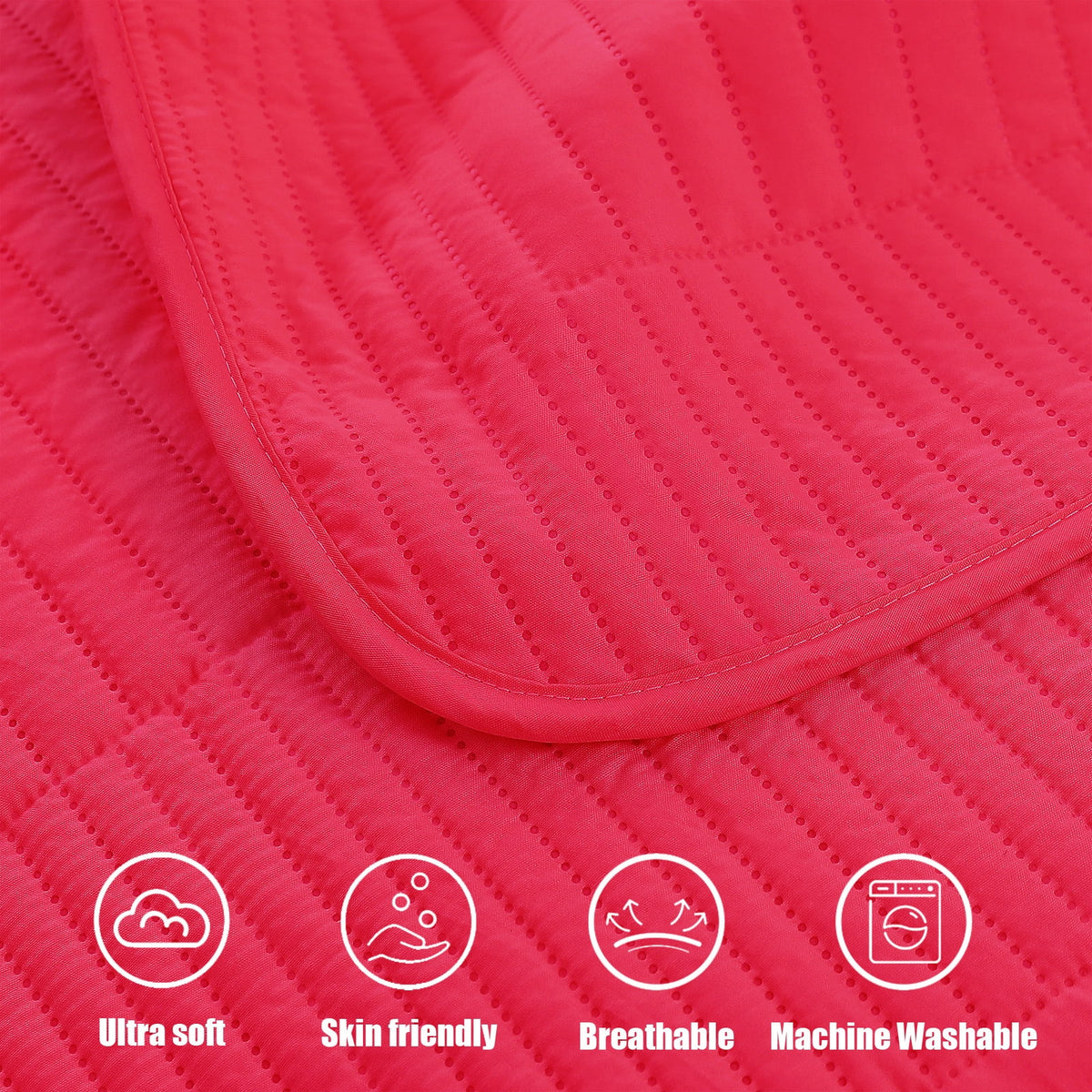 Whale Flotilla King Quilt Set, Soft and Lightweight Bedspreads Coverlet with Striped Pattern, Reversible Bedding Sets with Pillow Shams, 96x104 Inches, Hot Pink