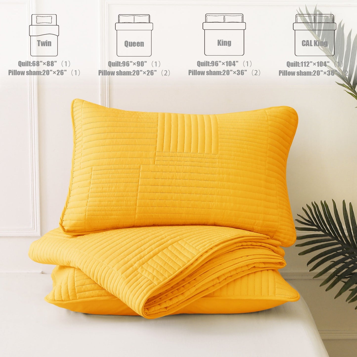 Whale Flotilla King Quilt Set, Soft and Lightweight Bedspreads Coverlet with Striped Pattern, Reversible Bedding Sets with Pillow Shams, 96x104 Inches, Yellow