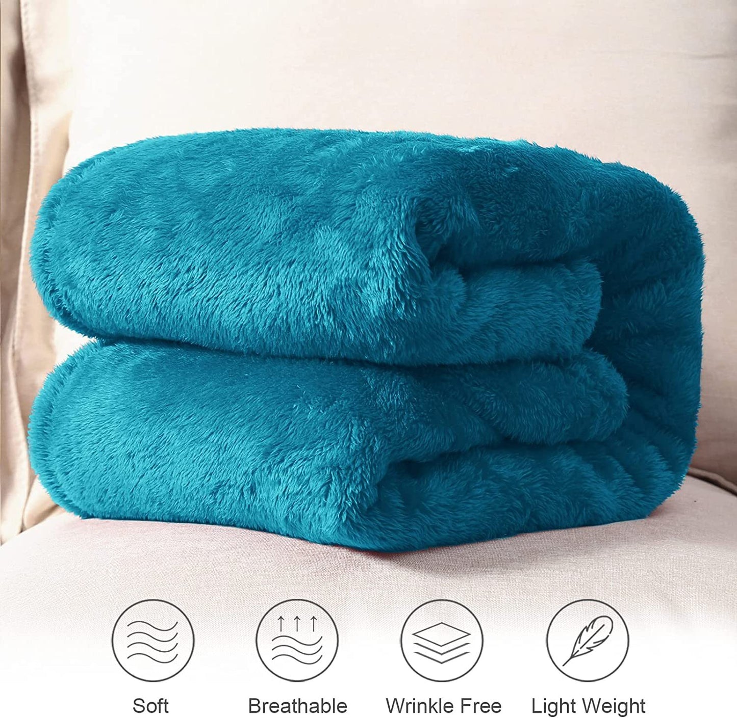 Whale Flotilla Fuzzy Faux Fur Throw Blanket for Couch, Soft Warm Fluffy Fleece Blanket for Bed/Sofa/Camping/Travel, Extra Large and Lightweight, 50x70 Inch, Teal