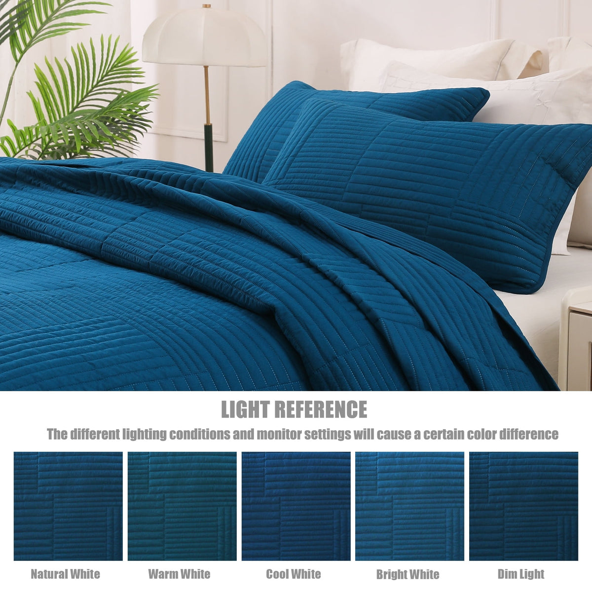 Whale Flotilla Twin Quilt Set, Soft and Lightweight Bedspreads Coverlet with Striped Pattern, Reversible Bedding Sets with Pillow Shams, 68x88 Inches, Blue
