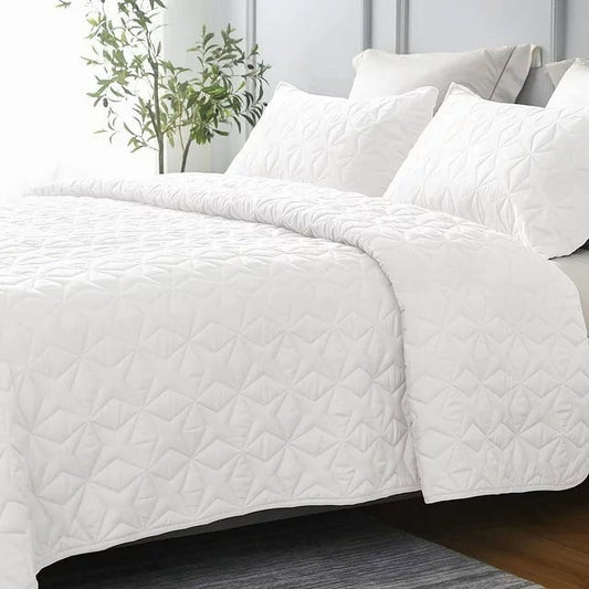Whale Flotilla Quilt Set Twin Size, Soft Microfiber Lightweight Bedspread Coverlet Bed Cover (Star Pattern) for All Seasons, White, 2 Pieces (Includes 1 Quilt, 1 Sham)