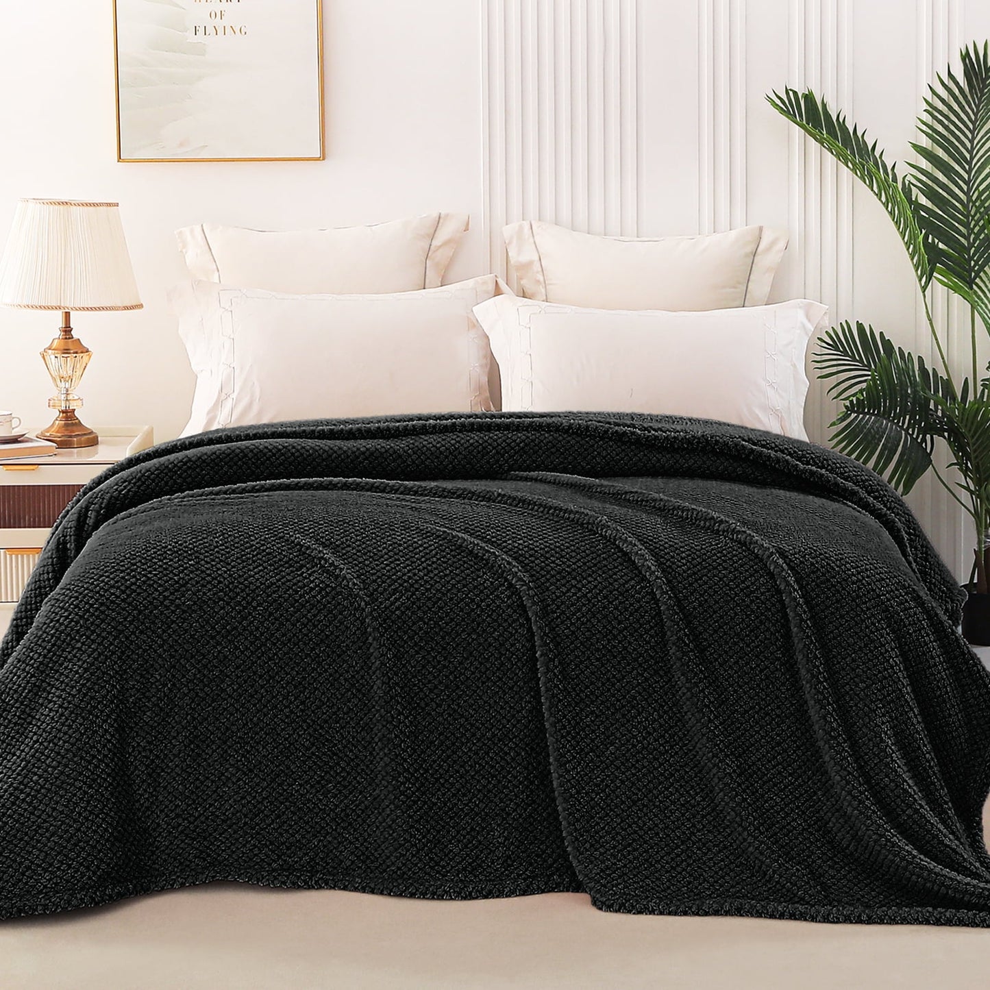 Whale Flotilla Twin Size Fuzzy Fleece Blanket, 60"x80" Fluffy Warm Soft Jacquard Bed Blankets for Fall Winter, Lightweight and Cozy, Black