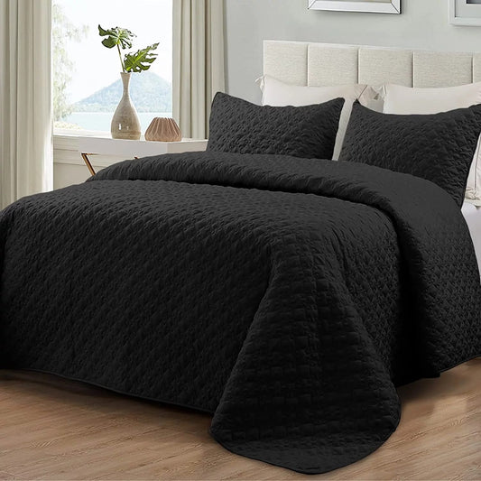 Whale Flotilla Quilt Set Twin Size, Soft Microfiber Lightweight Bedspread Coverlet Bed Cover (Diamond Pattern) for All Seasons, Black, 2 Pieces (Includes 1 Quilt, 1 Sham