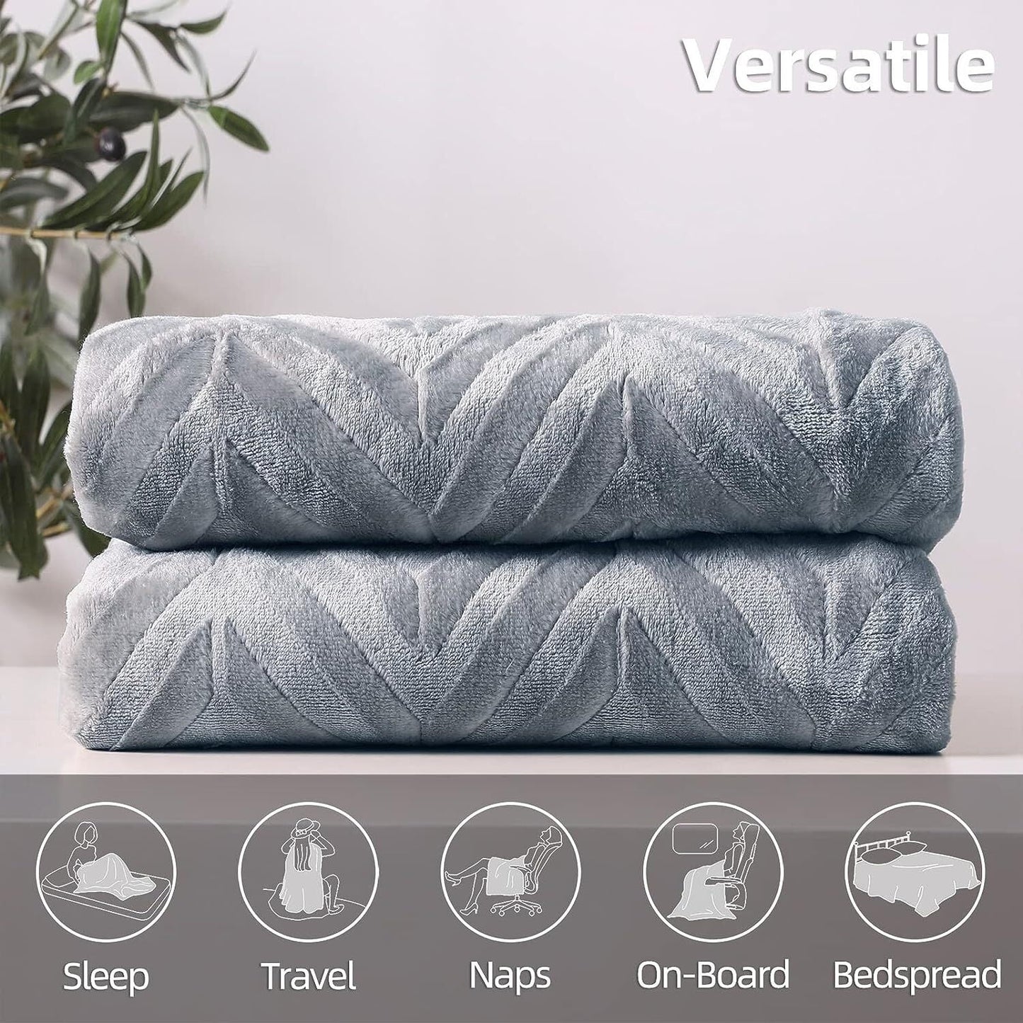 Whale Flotilla Flannel Fleece Twin Size 60x80 Inch Bed Blanket, Soft Velvet Lightweight Bedspread Plush Fluffy Coverlet Chevron Design Decorative Blanket for All Season, Silver Grey