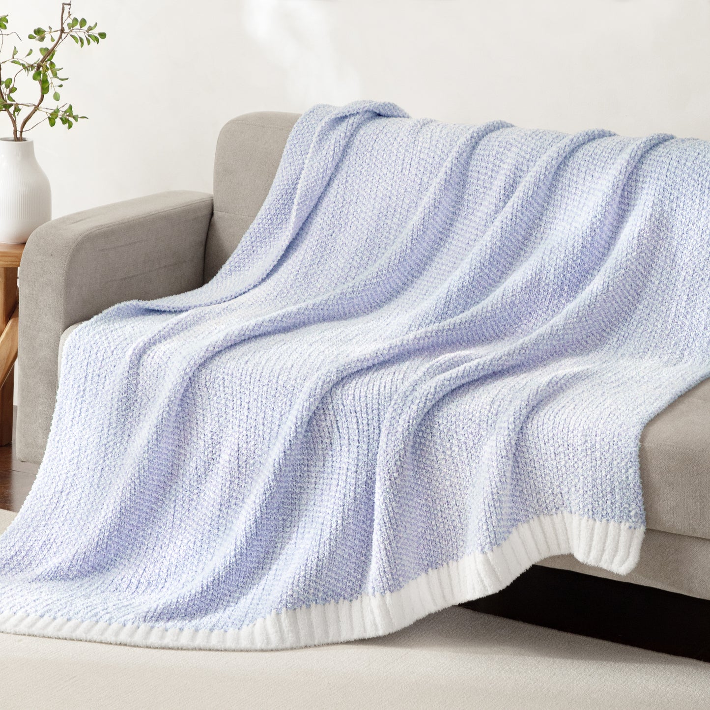 Whale Flotilla Knit Twin Size Blanket for Bed, Ultra Soft Fluffy Cozy Blanket, 60"x80", Lavender