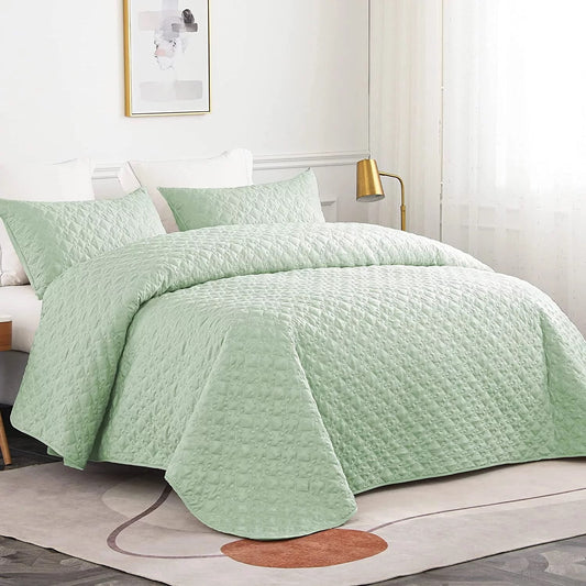 Whale Flotilla Quilt Set Twin Size, Soft Microfiber Lightweight Bedspread Coverlet Bed Cover (Diamond Pattern) for All Seasons, Light Aqua, 2 Pieces (Includes 1 Quilt, 1 Sham)